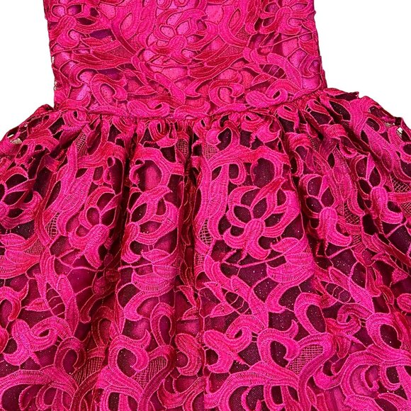 Halabaloo Red Laser Cut Lace Dress Girls 7 Satin Lace Short Sleeves Puff Skirt - Picture 4 of 9